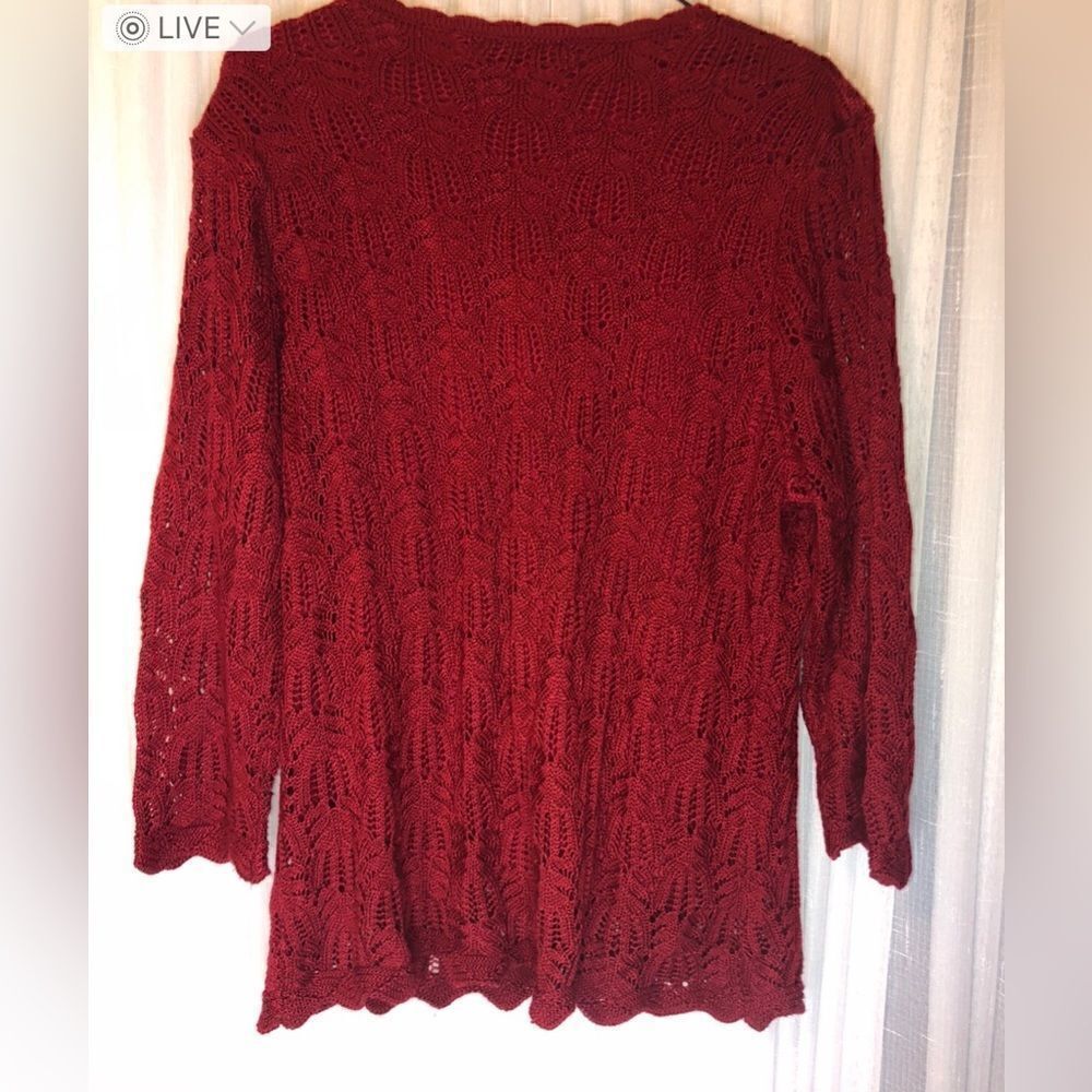 CATO Red Crochet Lined Red Long Sleeves Sweater. Large - Picture 4 of 5